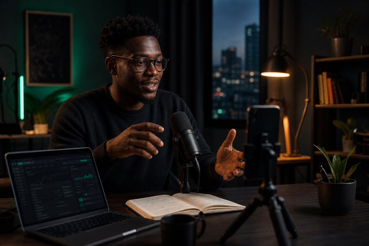An African creator recording an educational OCTAVE workflow video